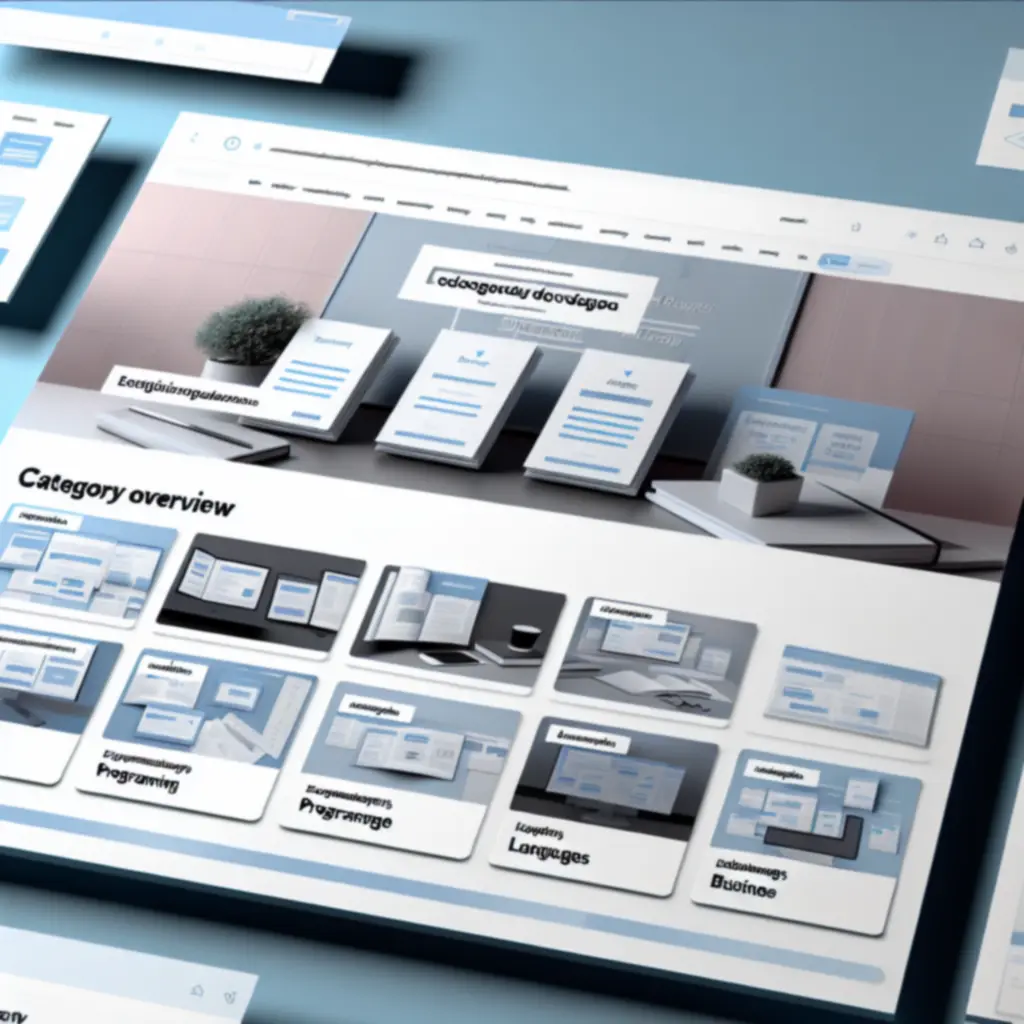 Online kurzuskategória-áttekintés modern, letisztult felületen